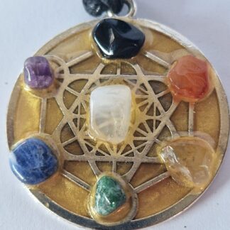Ciondolo Cubo di Metatron ORO con Pietre dei 7 Chakra