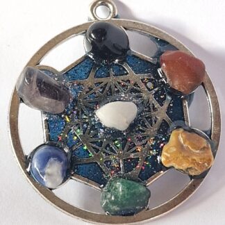 Ciondolo Cubo di Metatron BLU con Pietre dei 7 Chakra