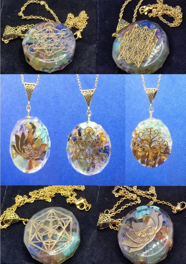 Ciondolo 7 Chakra in Orgonite Oro
